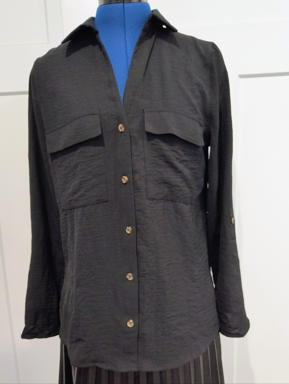 Fred David Black Button-Front Pocket Shirt